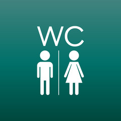 WC, toilet flat vector icon . Men and women sign for restroom on green background.