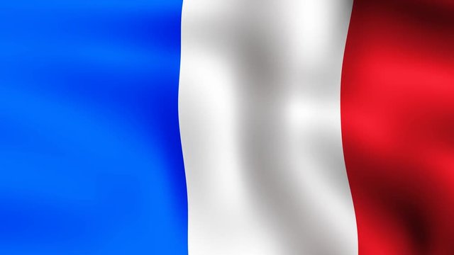 Flag of France, fluttering in the wind. Seamless looping video. 3D rendering. It is different phases of the movement close-up flag in the wind. 4K, 3840x2160.
