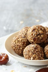 Dates oatmeal balls / No cook energy bites, selective focus