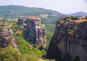 Fototapeta na wymiar The Varlaam monastery on a cliff top in Greece.