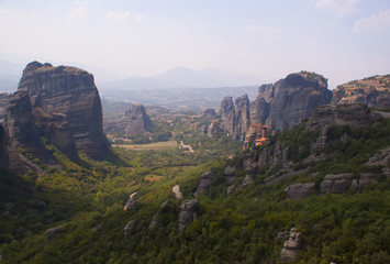 Fototapeta na wymiar The monastery of Valaam on the rocks in Greece. The beautiful mountain scenery.