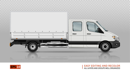 Van vector template for car branding and advertising. Isolated delivery truck set. All layers and groups well organized for easy editing and recolor. View from right side.