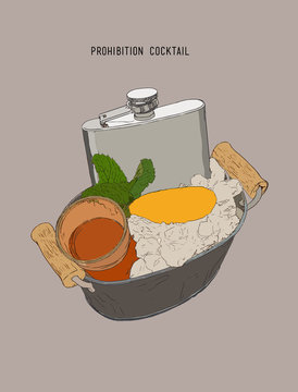 The Monkey Glad , Prohibition Cocktail Hand Draw Vector.