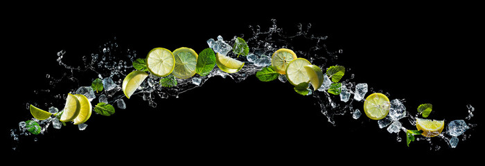 Lime and mint with water splash