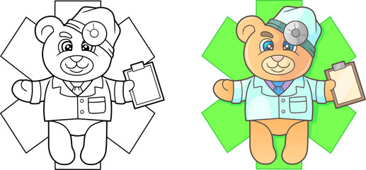 Cartoon doctor teddy bear emblem