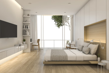 3d rendering beautiful loft minimal bedroom
