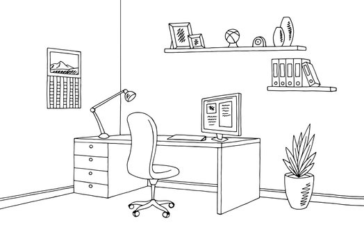 Office graphic black white interior sketch illustration vector