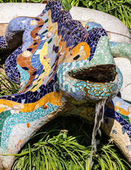 Barcelona, Spain. Lizard mosaic sculpture in Park Guell