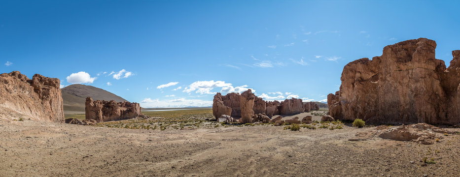 Panoramic view of Rock formations in Bolivean altiplano - Potosi Department, Bolivia