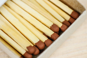 Matchboxes in the macro shot. Closeup of a match