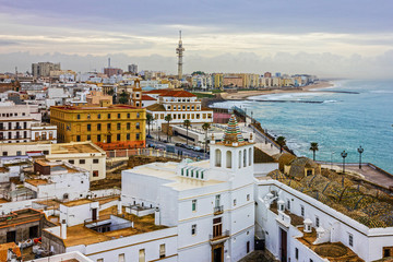 Cadiz seafront town panoramic view, Spain