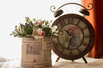 vintage bouquet and watch on textile