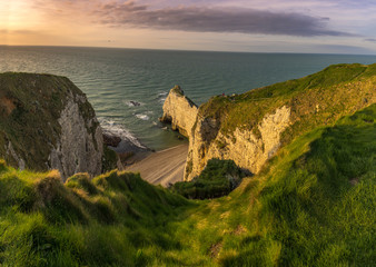 Normandy coast at sunset