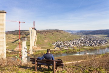 High Moselle Bridge construction side view over the Moselle vall