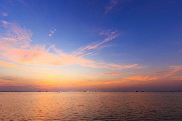 View of orange sunset and sky over shell farm