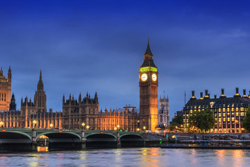 Fototapeta na wymiar Big Ben and House of Parliament, London, UK, in the dusk evening