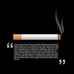 Banner design of burning cigarette on black background