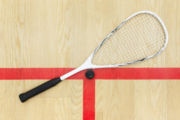 squash racket and ball view from above