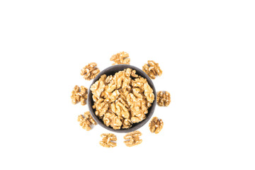 shelled walnuts on a white background