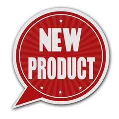 New product red speech bubble label or sign
