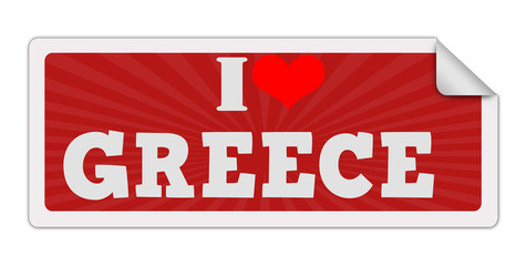 I LOVE GREECE label red on white
