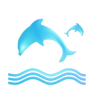 Beautiful dolphin silhouette with waves on white background. Made with gradient mesh.