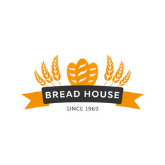 Bakery shop emblem, labels, logo and design elements. Fresh bread and wheat. Vector illustration.