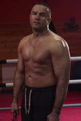 Fototapeta na wymiar portrait of muscular professional kickboxer