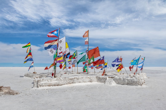 World Flags at Salar de Uyuni salt flat - Potosi Department, Bolivia