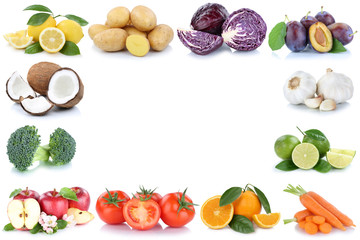 Obst und Gemüse Früchte Äpfel, Orangen Tomaten Zitronen Essen Rahmen Textfreiraum Copyspace