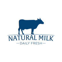 Milk emblem, labels, logo and design elements. Fresh and natural milk. Milk farm. Cow milk. Vector logotype design.