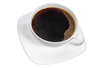 Perfect white coffee cup with steam isolated on white background