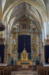 Interior of an old church. Inside view of dark middle age church, Women s island, Chiemsee lake, Bavaria, Germany.