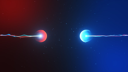 Two particles ready to collide to one another artistic image