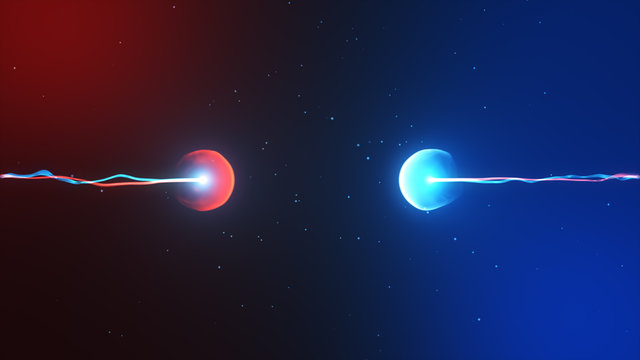 Two particles ready to collide to one another artistic image
