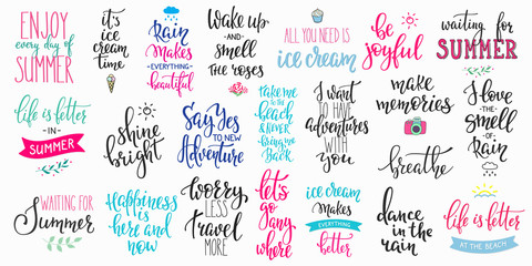 Hello summer lettering typography big set