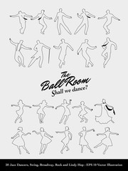 Twenty Jazz Dancers Outlines. Swing, Broadway, Rock and Lindy Hop