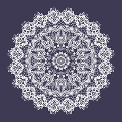 Vector lace round ornament. Indian ornamental mandala. Imitation of needlework design - 145474886
