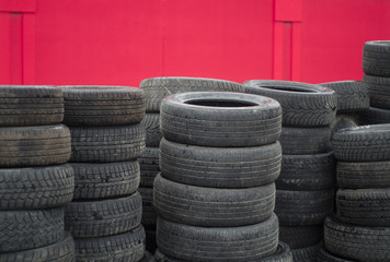 old worn out tires heap for recycling or scrap