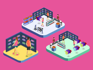 Isometric flat 3D vector interior goods for the sports shop.