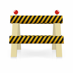 Fence light construction icon. Under construction, street traffic barrier. Black and yellow stripes with lights. Vector illustration