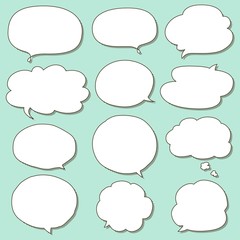 Set of Simple Hand Drawn Speech and Thought Bubbles Doodle