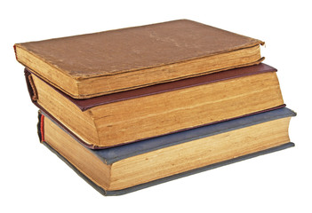 Stack of old books on a white background