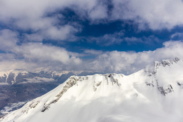 Scenery top view on winter mountains