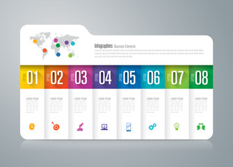 Folder infographics design vector and business icons with 8 options.