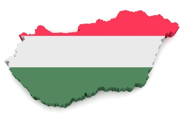 Obraz premium Country shape of Hungary - 3D render of country borders filled with colors of Hungary flag isolated on white background