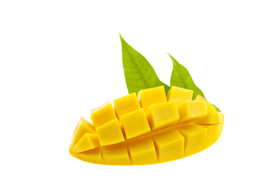 mango with leaves isolated on white background.
