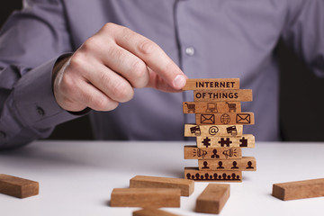 The concept of technology, the Internet and the network. Businessman shows a working model of...