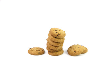 Chocolate chip cookies isolated on white background.