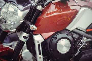 Obraz premium modern design motorcycle, tank, headlight and steering wheel